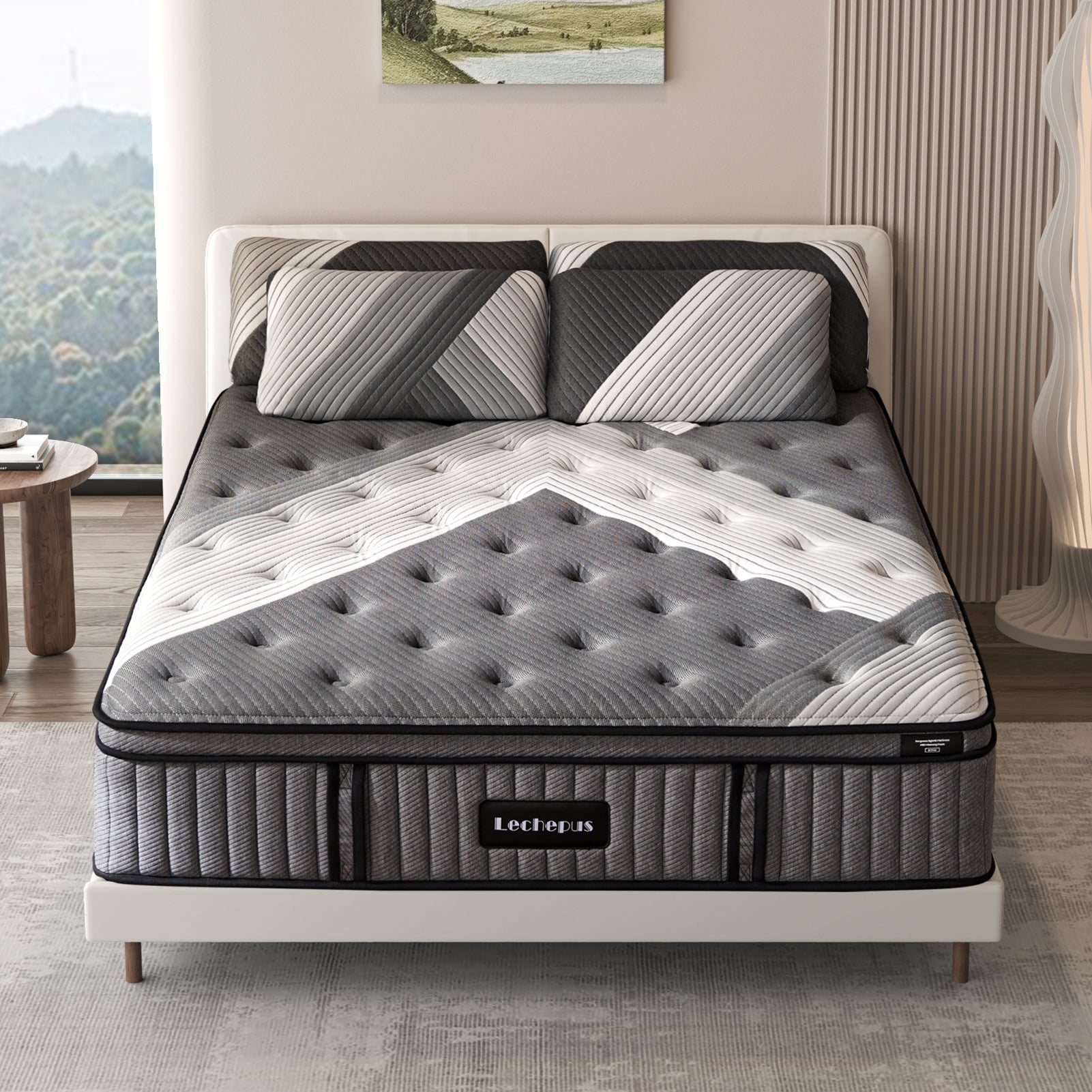Lechepus 14 Inch Plush Hybrid Mattress Bed in a Box 5 Layer Memory Foam with Pocket Springs for Supportive Pressure Relief with Soft Fabric 100